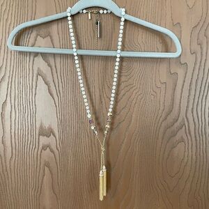 WHBM semi precious pink and gold tone necklace